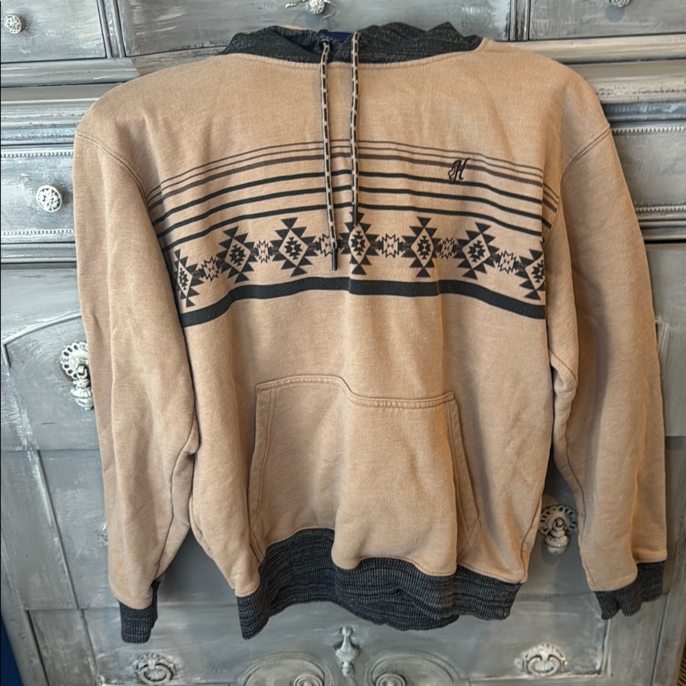 Hooey Tan and Gray Sweatshirt with Geometric Patterns